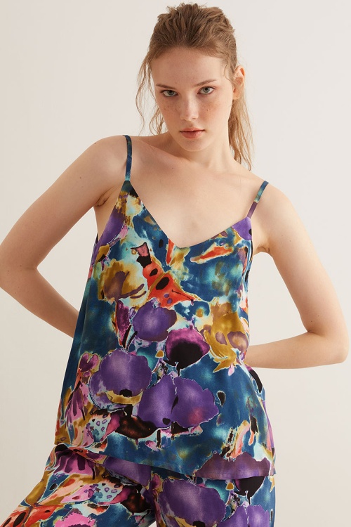 100% VEGAN Abstract Flora Cami Shortie Set